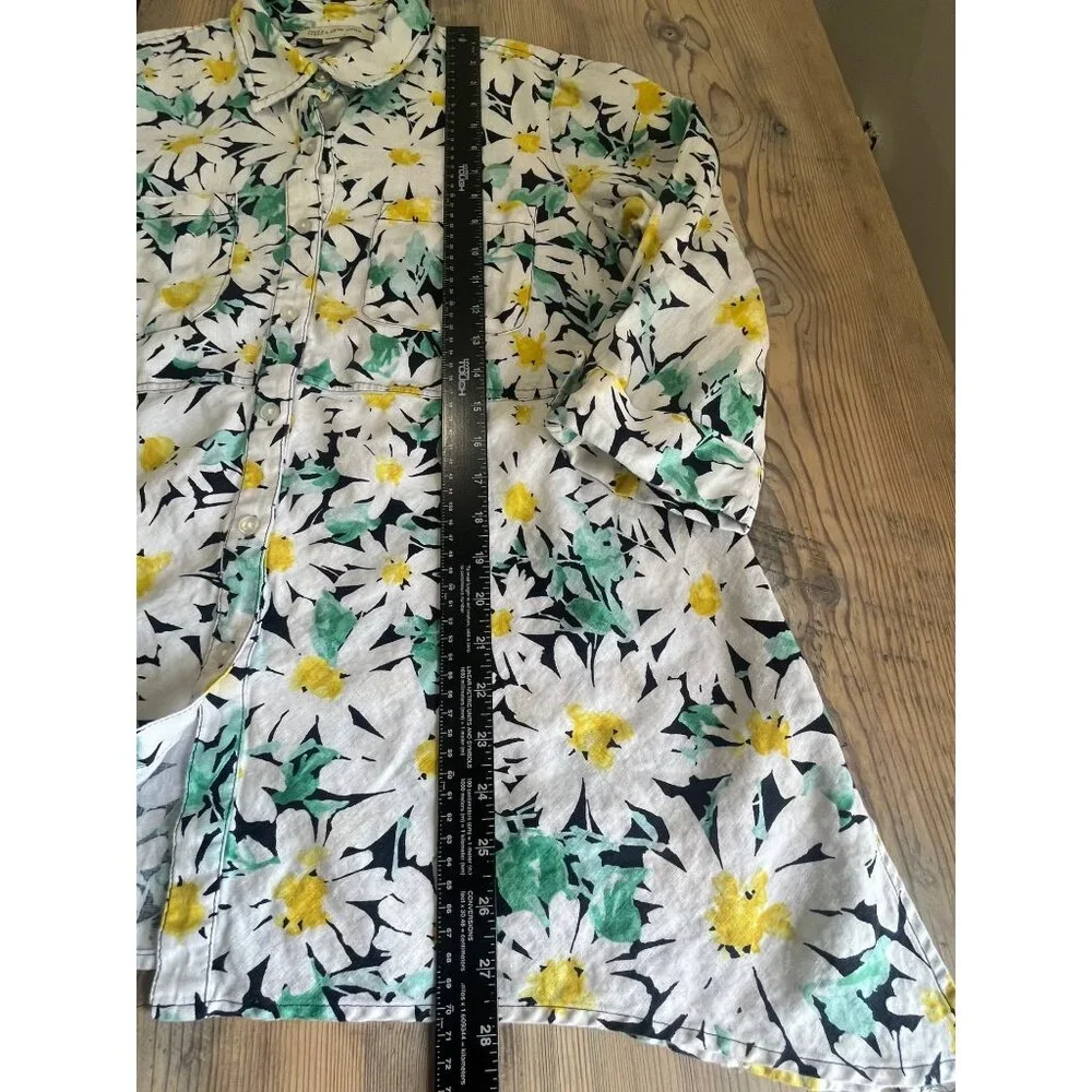 Jones New York 100% Linen Button Up Shirt Womens M Daisy Print 3/4 Sleeve - Picture 9 of 9
